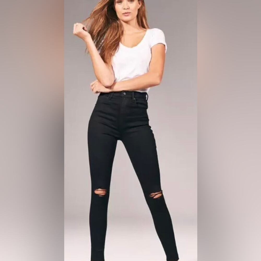 Abercrombie & Fitch Womens Y2K Super Skinny Ankle High Rise Black Jeans Sz 26 2